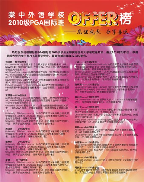 见证成长 分享喜悦——棠中外语学校2010级PGA国际班OFFER榜