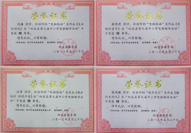 棠中外语学校参加双流县第九届中小学电脑制作活动喜获佳绩