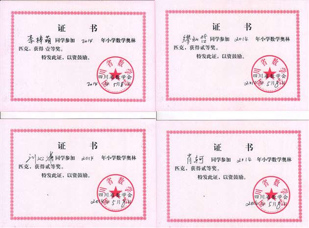 喜报——棠外附小在四川省数学会2014年小学数学竞赛决赛中获佳绩