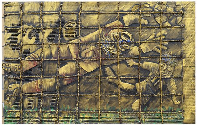 版画《奋力一扑》特等奖，作者韩思思，指导教师鲜文拓