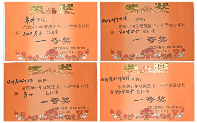 棠外喜获双流区2016年中小学生篮、排球赛一等奖