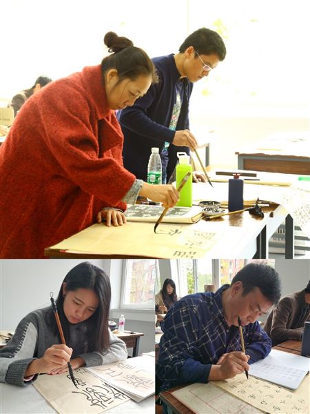 高中部教师郭彦飞为农村书法教师作讲座