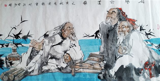 王宪龙老师的国画作品《研学论道图》