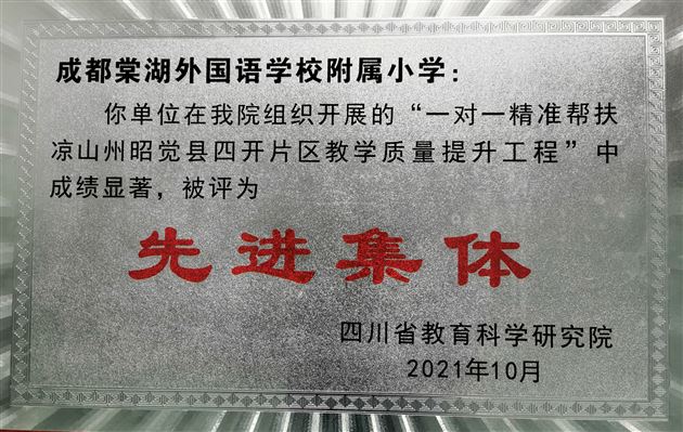 棠外附小获评四川省 “一对一精准帮扶昭觉县四开片区教学质量提升工程”先进集体