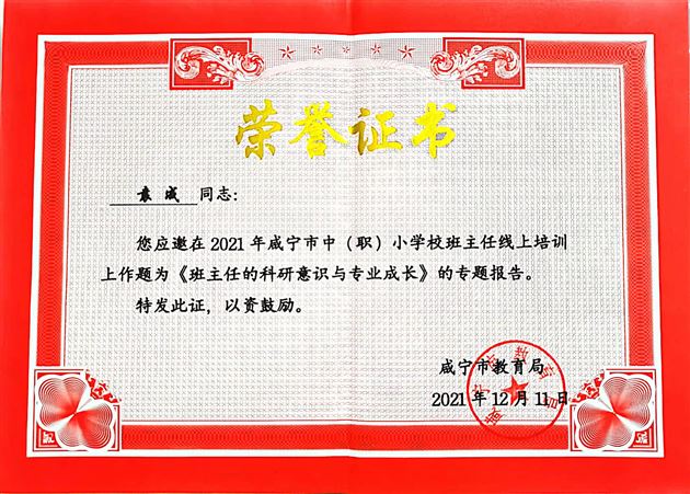 棠外初中党员教师袁成受湖北省咸宁市教育局邀请为全市中(职)小学班主任作班主任专题讲座