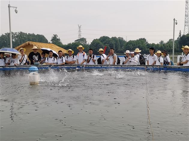 同学们参观鱼菜共生养殖区