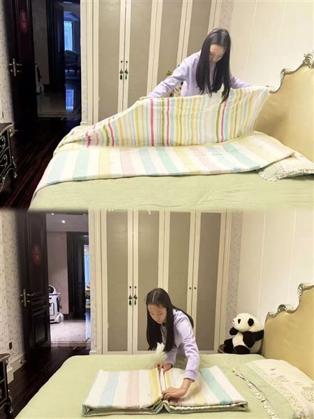 棠外附小六年级举行“巧手叠方被，习惯成自然”劳动技能大赛