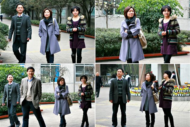 熊波主任带领嘉宾参观校园，胥华老师解说